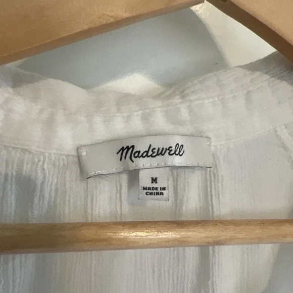 Madewell Shirt White Linen Gauze Short Sleeve Button Up Womens Medium - Picture 2 of 7